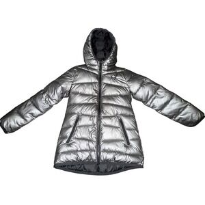 Under Armour Girls Puffer Jacket Silver Hooded Full Zip Padded‎ Coat Size 6X